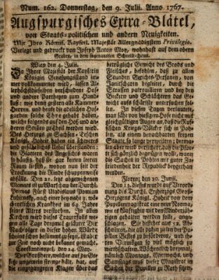 Augsburgische Ordinari Postzeitung von Staats-, gelehrten, historisch- u. ökonomischen Neuigkeiten (Augsburger Postzeitung) Donnerstag 9. Juli 1767