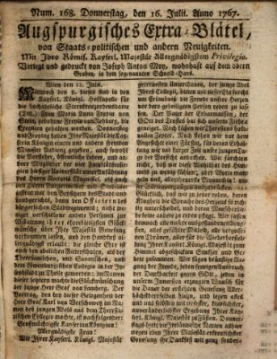 Augsburgische Ordinari Postzeitung von Staats-, gelehrten, historisch- u. ökonomischen Neuigkeiten (Augsburger Postzeitung) Donnerstag 16. Juli 1767