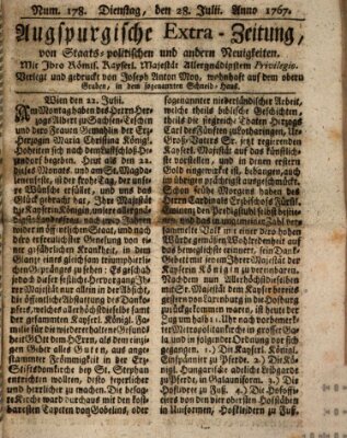 Augsburgische Ordinari Postzeitung von Staats-, gelehrten, historisch- u. ökonomischen Neuigkeiten (Augsburger Postzeitung) Dienstag 28. Juli 1767