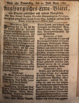 Augsburgische Ordinari Postzeitung von Staats-, gelehrten, historisch- u. ökonomischen Neuigkeiten (Augsburger Postzeitung) Donnerstag 30. Juli 1767