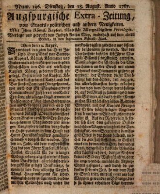 Augsburgische Ordinari Postzeitung von Staats-, gelehrten, historisch- u. ökonomischen Neuigkeiten (Augsburger Postzeitung) Dienstag 18. August 1767