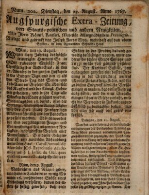 Augsburgische Ordinari Postzeitung von Staats-, gelehrten, historisch- u. ökonomischen Neuigkeiten (Augsburger Postzeitung) Dienstag 25. August 1767