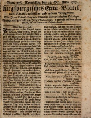 Augsburgische Ordinari Postzeitung von Staats-, gelehrten, historisch- u. ökonomischen Neuigkeiten (Augsburger Postzeitung) Donnerstag 29. Oktober 1767