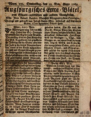 Augsburgische Ordinari Postzeitung von Staats-, gelehrten, historisch- u. ökonomischen Neuigkeiten (Augsburger Postzeitung) Donnerstag 12. November 1767