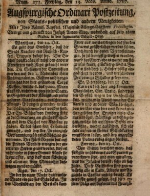 Augsburgische Ordinari Postzeitung von Staats-, gelehrten, historisch- u. ökonomischen Neuigkeiten (Augsburger Postzeitung) Freitag 13. November 1767