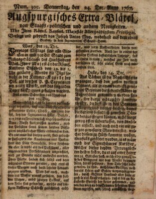 Augsburgische Ordinari Postzeitung von Staats-, gelehrten, historisch- u. ökonomischen Neuigkeiten (Augsburger Postzeitung) Donnerstag 24. Dezember 1767