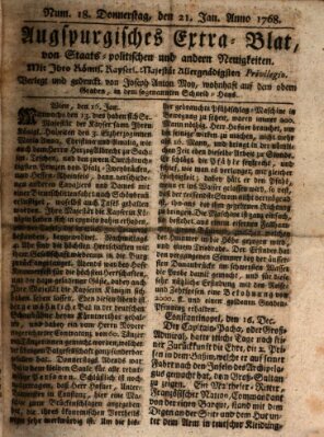 Augsburgische Ordinari Postzeitung von Staats-, gelehrten, historisch- u. ökonomischen Neuigkeiten (Augsburger Postzeitung) Donnerstag 21. Januar 1768