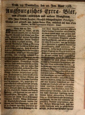 Augsburgische Ordinari Postzeitung von Staats-, gelehrten, historisch- u. ökonomischen Neuigkeiten (Augsburger Postzeitung) Donnerstag 28. Januar 1768