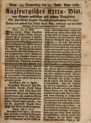 Augsburgische Ordinari Postzeitung von Staats-, gelehrten, historisch- u. ökonomischen Neuigkeiten (Augsburger Postzeitung) Donnerstag 23. Juni 1768