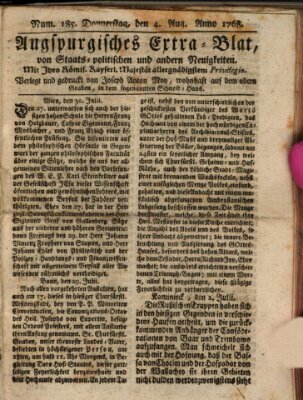 Augsburgische Ordinari Postzeitung von Staats-, gelehrten, historisch- u. ökonomischen Neuigkeiten (Augsburger Postzeitung) Donnerstag 4. August 1768