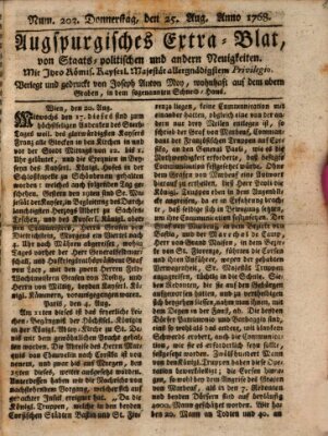 Augsburgische Ordinari Postzeitung von Staats-, gelehrten, historisch- u. ökonomischen Neuigkeiten (Augsburger Postzeitung) Donnerstag 25. August 1768