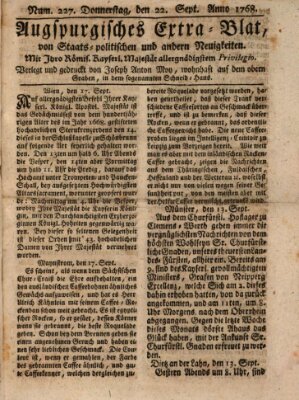 Augsburgische Ordinari Postzeitung von Staats-, gelehrten, historisch- u. ökonomischen Neuigkeiten (Augsburger Postzeitung) Donnerstag 22. September 1768