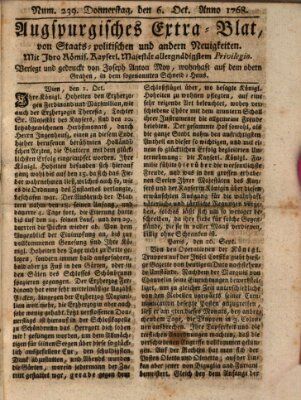 Augsburgische Ordinari Postzeitung von Staats-, gelehrten, historisch- u. ökonomischen Neuigkeiten (Augsburger Postzeitung) Donnerstag 6. Oktober 1768