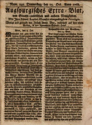 Augsburgische Ordinari Postzeitung von Staats-, gelehrten, historisch- u. ökonomischen Neuigkeiten (Augsburger Postzeitung) Donnerstag 13. Oktober 1768