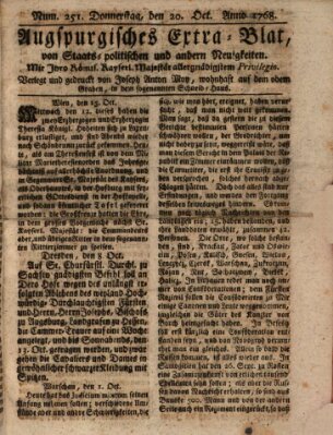 Augsburgische Ordinari Postzeitung von Staats-, gelehrten, historisch- u. ökonomischen Neuigkeiten (Augsburger Postzeitung) Donnerstag 20. Oktober 1768