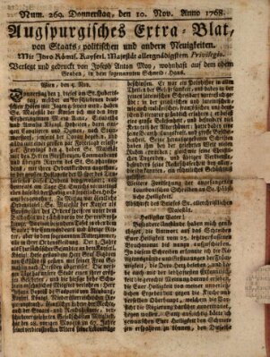 Augsburgische Ordinari Postzeitung von Staats-, gelehrten, historisch- u. ökonomischen Neuigkeiten (Augsburger Postzeitung) Donnerstag 10. November 1768