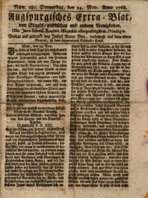 Augsburgische Ordinari Postzeitung von Staats-, gelehrten, historisch- u. ökonomischen Neuigkeiten (Augsburger Postzeitung) Donnerstag 24. November 1768