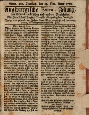 Augsburgische Ordinari Postzeitung von Staats-, gelehrten, historisch- u. ökonomischen Neuigkeiten (Augsburger Postzeitung) Dienstag 29. November 1768