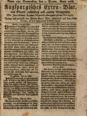 Augsburgische Ordinari Postzeitung von Staats-, gelehrten, historisch- u. ökonomischen Neuigkeiten (Augsburger Postzeitung) Donnerstag 1. Dezember 1768