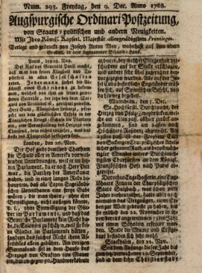 Augsburgische Ordinari Postzeitung von Staats-, gelehrten, historisch- u. ökonomischen Neuigkeiten (Augsburger Postzeitung) Freitag 9. Dezember 1768