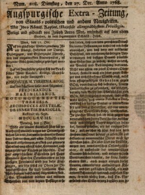 Augsburgische Ordinari Postzeitung von Staats-, gelehrten, historisch- u. ökonomischen Neuigkeiten (Augsburger Postzeitung) Dienstag 27. Dezember 1768