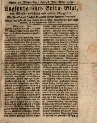 Augsburgische Ordinari Postzeitung von Staats-, gelehrten, historisch- u. ökonomischen Neuigkeiten (Augsburger Postzeitung) Donnerstag 26. Januar 1769