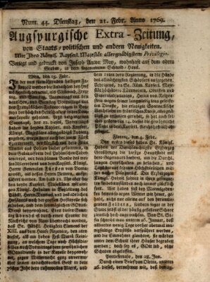 Augsburgische Ordinari Postzeitung von Staats-, gelehrten, historisch- u. ökonomischen Neuigkeiten (Augsburger Postzeitung) Dienstag 21. Februar 1769