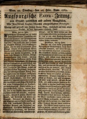 Augsburgische Ordinari Postzeitung von Staats-, gelehrten, historisch- u. ökonomischen Neuigkeiten (Augsburger Postzeitung) Dienstag 28. Februar 1769