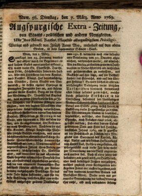 Augsburgische Ordinari Postzeitung von Staats-, gelehrten, historisch- u. ökonomischen Neuigkeiten (Augsburger Postzeitung) Dienstag 7. März 1769