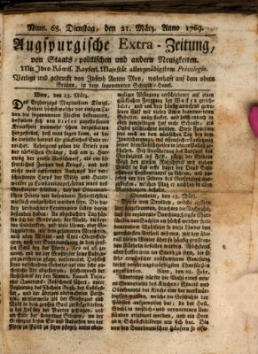 Augsburgische Ordinari Postzeitung von Staats-, gelehrten, historisch- u. ökonomischen Neuigkeiten (Augsburger Postzeitung) Dienstag 21. März 1769