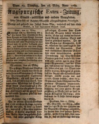 Augsburgische Ordinari Postzeitung von Staats-, gelehrten, historisch- u. ökonomischen Neuigkeiten (Augsburger Postzeitung) Dienstag 28. März 1769