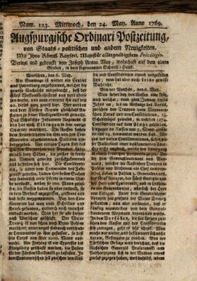 Augsburgische Ordinari Postzeitung von Staats-, gelehrten, historisch- u. ökonomischen Neuigkeiten (Augsburger Postzeitung) Mittwoch 24. Mai 1769