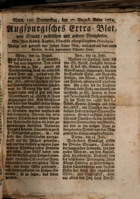 Augsburgische Ordinari Postzeitung von Staats-, gelehrten, historisch- u. ökonomischen Neuigkeiten (Augsburger Postzeitung) Donnerstag 17. August 1769