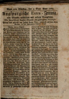 Augsburgische Ordinari Postzeitung von Staats-, gelehrten, historisch- u. ökonomischen Neuigkeiten (Augsburger Postzeitung) Dienstag 5. September 1769