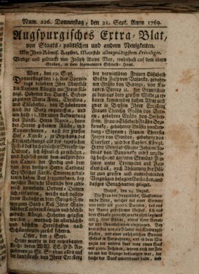 Augsburgische Ordinari Postzeitung von Staats-, gelehrten, historisch- u. ökonomischen Neuigkeiten (Augsburger Postzeitung) Donnerstag 21. September 1769