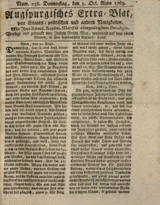 Augsburgische Ordinari Postzeitung von Staats-, gelehrten, historisch- u. ökonomischen Neuigkeiten (Augsburger Postzeitung) Donnerstag 5. Oktober 1769