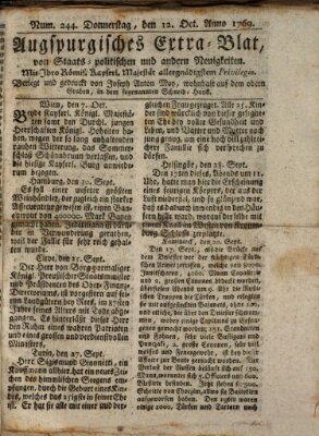 Augsburgische Ordinari Postzeitung von Staats-, gelehrten, historisch- u. ökonomischen Neuigkeiten (Augsburger Postzeitung) Donnerstag 12. Oktober 1769