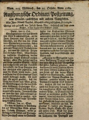 Augsburgische Ordinari Postzeitung von Staats-, gelehrten, historisch- u. ökonomischen Neuigkeiten (Augsburger Postzeitung) Mittwoch 25. Oktober 1769