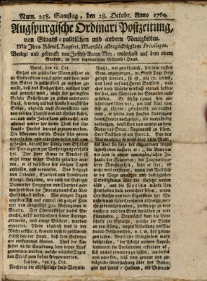 Augsburgische Ordinari Postzeitung von Staats-, gelehrten, historisch- u. ökonomischen Neuigkeiten (Augsburger Postzeitung) Samstag 28. Oktober 1769