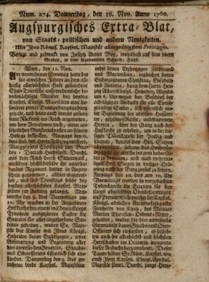 Augsburgische Ordinari Postzeitung von Staats-, gelehrten, historisch- u. ökonomischen Neuigkeiten (Augsburger Postzeitung) Donnerstag 16. November 1769