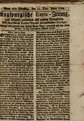 Augsburgische Ordinari Postzeitung von Staats-, gelehrten, historisch- u. ökonomischen Neuigkeiten (Augsburger Postzeitung) Dienstag 21. November 1769