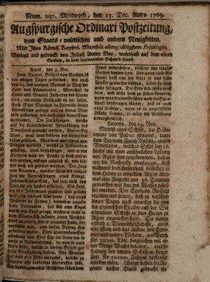 Augsburgische Ordinari Postzeitung von Staats-, gelehrten, historisch- u. ökonomischen Neuigkeiten (Augsburger Postzeitung) Mittwoch 13. Dezember 1769