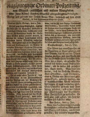 Augsburgische Ordinari Postzeitung von Staats-, gelehrten, historisch- u. ökonomischen Neuigkeiten (Augsburger Postzeitung) Montag 12. Februar 1770