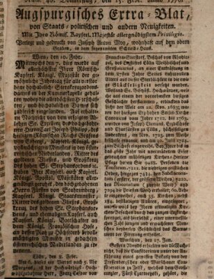 Augsburgische Ordinari Postzeitung von Staats-, gelehrten, historisch- u. ökonomischen Neuigkeiten (Augsburger Postzeitung) Donnerstag 15. Februar 1770