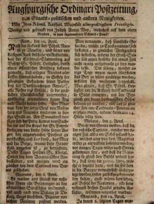 Augsburgische Ordinari Postzeitung von Staats-, gelehrten, historisch- u. ökonomischen Neuigkeiten (Augsburger Postzeitung) Mittwoch 25. April 1770