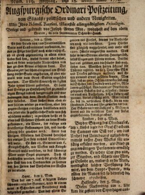 Augsburgische Ordinari Postzeitung von Staats-, gelehrten, historisch- u. ökonomischen Neuigkeiten (Augsburger Postzeitung) Freitag 18. Mai 1770