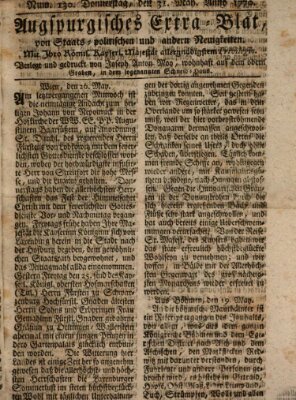 Augsburgische Ordinari Postzeitung von Staats-, gelehrten, historisch- u. ökonomischen Neuigkeiten (Augsburger Postzeitung) Donnerstag 31. Mai 1770