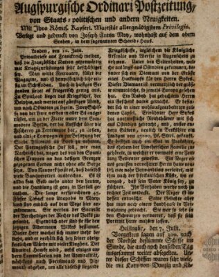 Augsburgische Ordinari Postzeitung von Staats-, gelehrten, historisch- u. ökonomischen Neuigkeiten (Augsburger Postzeitung) Freitag 20. Juli 1770