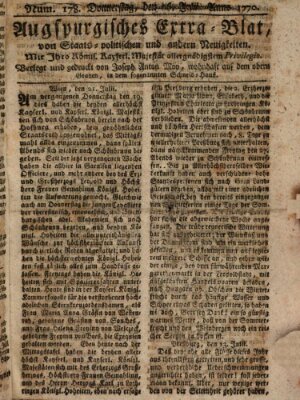 Augsburgische Ordinari Postzeitung von Staats-, gelehrten, historisch- u. ökonomischen Neuigkeiten (Augsburger Postzeitung) Donnerstag 26. Juli 1770