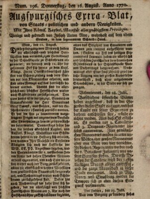 Augsburgische Ordinari Postzeitung von Staats-, gelehrten, historisch- u. ökonomischen Neuigkeiten (Augsburger Postzeitung) Donnerstag 16. August 1770